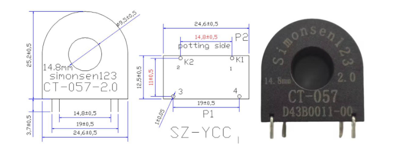 current transformer 40a/20ma/ct 057 2.0 14.8mm hseries