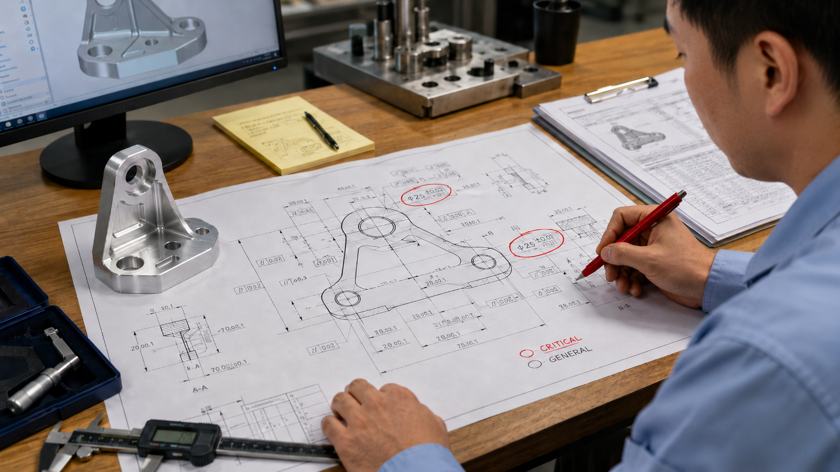 图1：over tolerancing review on custom part drawing