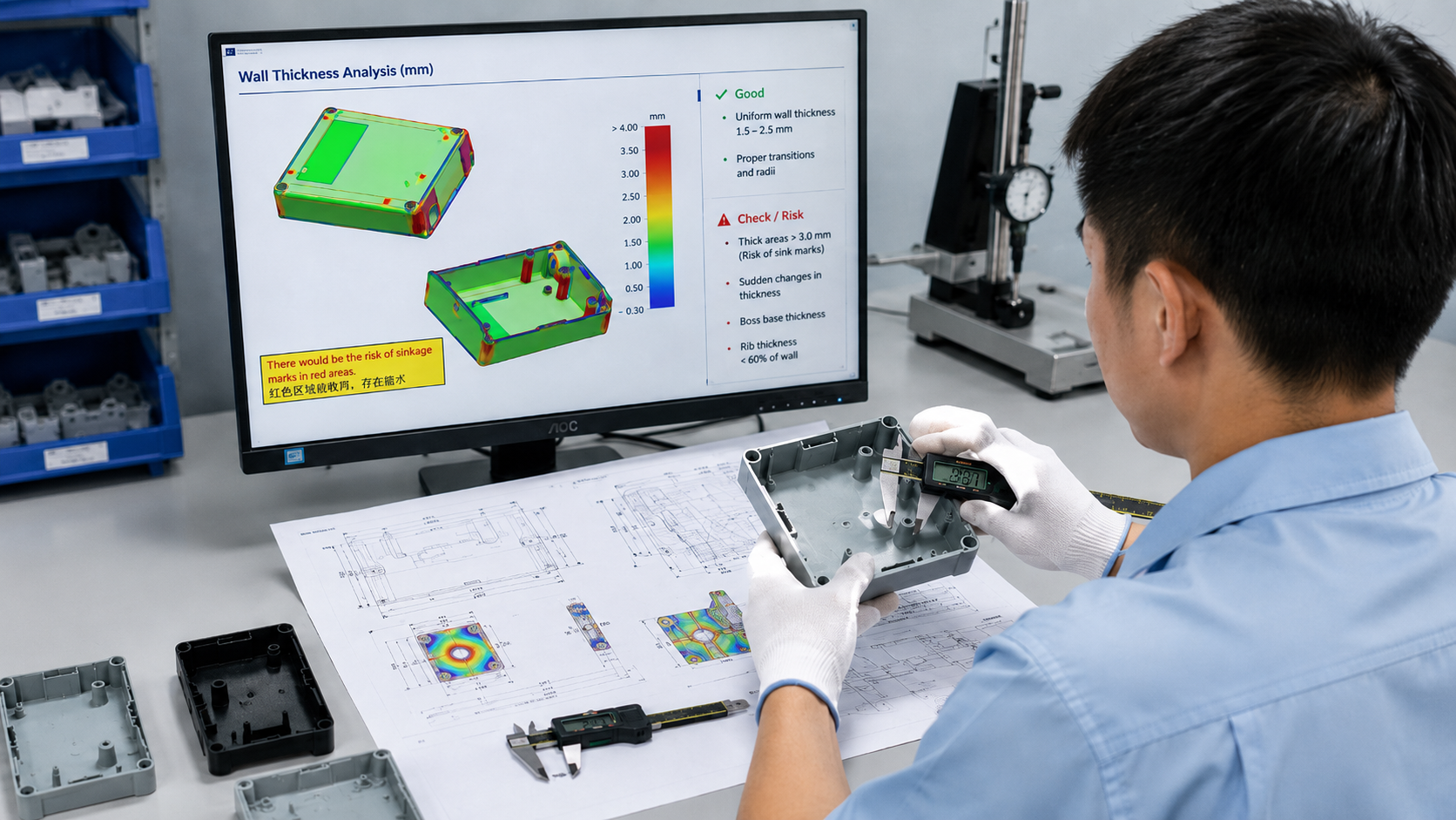 图2：wall thickness review for injection molded plastic parts