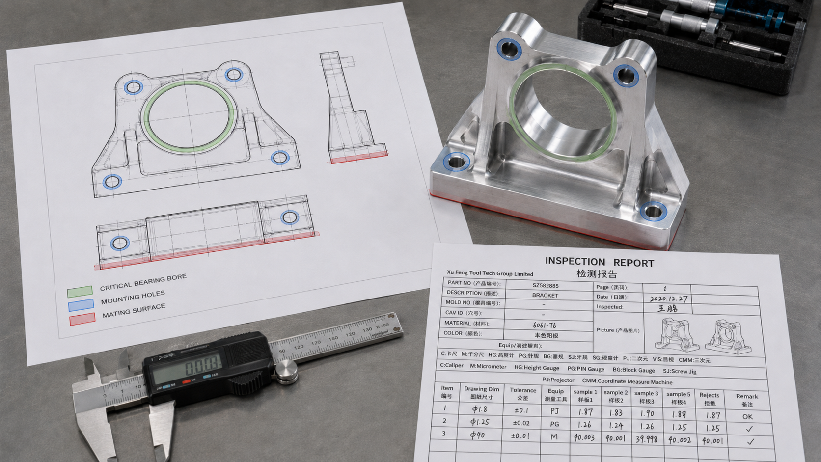 图3：critical and non critical tolerance features on cnc machined part