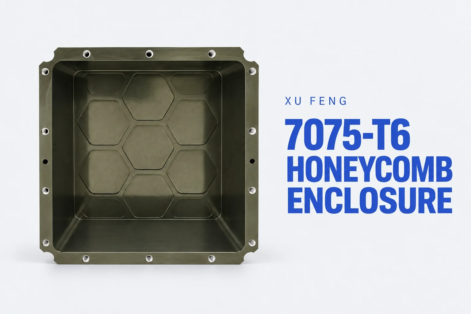 Olive-green 7075-T6 aluminum enclosure lid with honeycomb weight-reduction pockets by Xu Feng