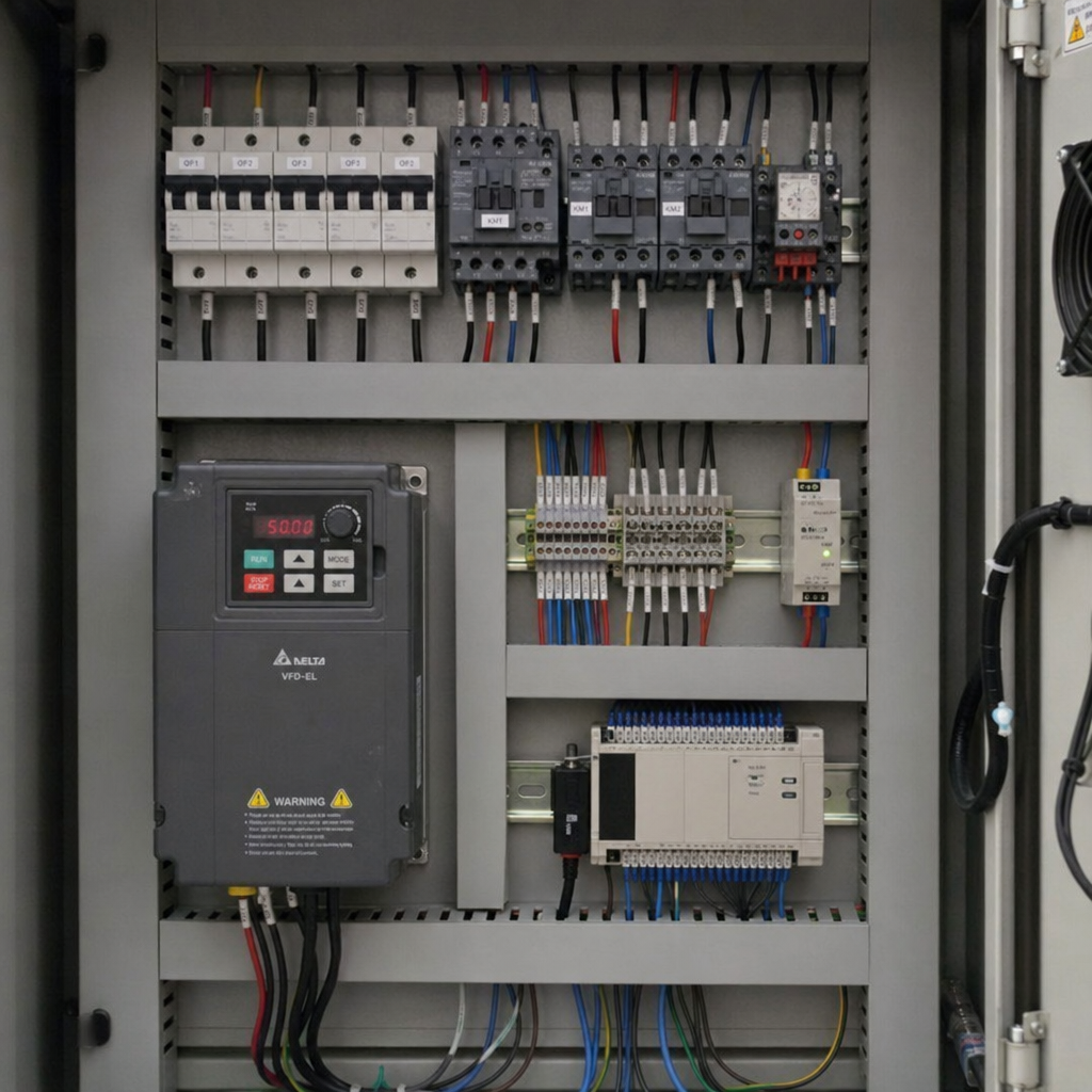 circuit breaker configuration for water pump, fan, compressor & variable frequency drive (vfd) cabinet 1