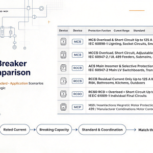 26.10.22 mcb, mccb, acb, rccb, rcbo, mcp full comparison table current range, standard, application scenarios 封面