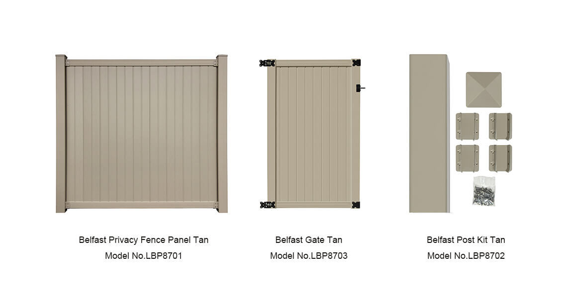 6' x 6' belfast privacy fence panels and gate tan