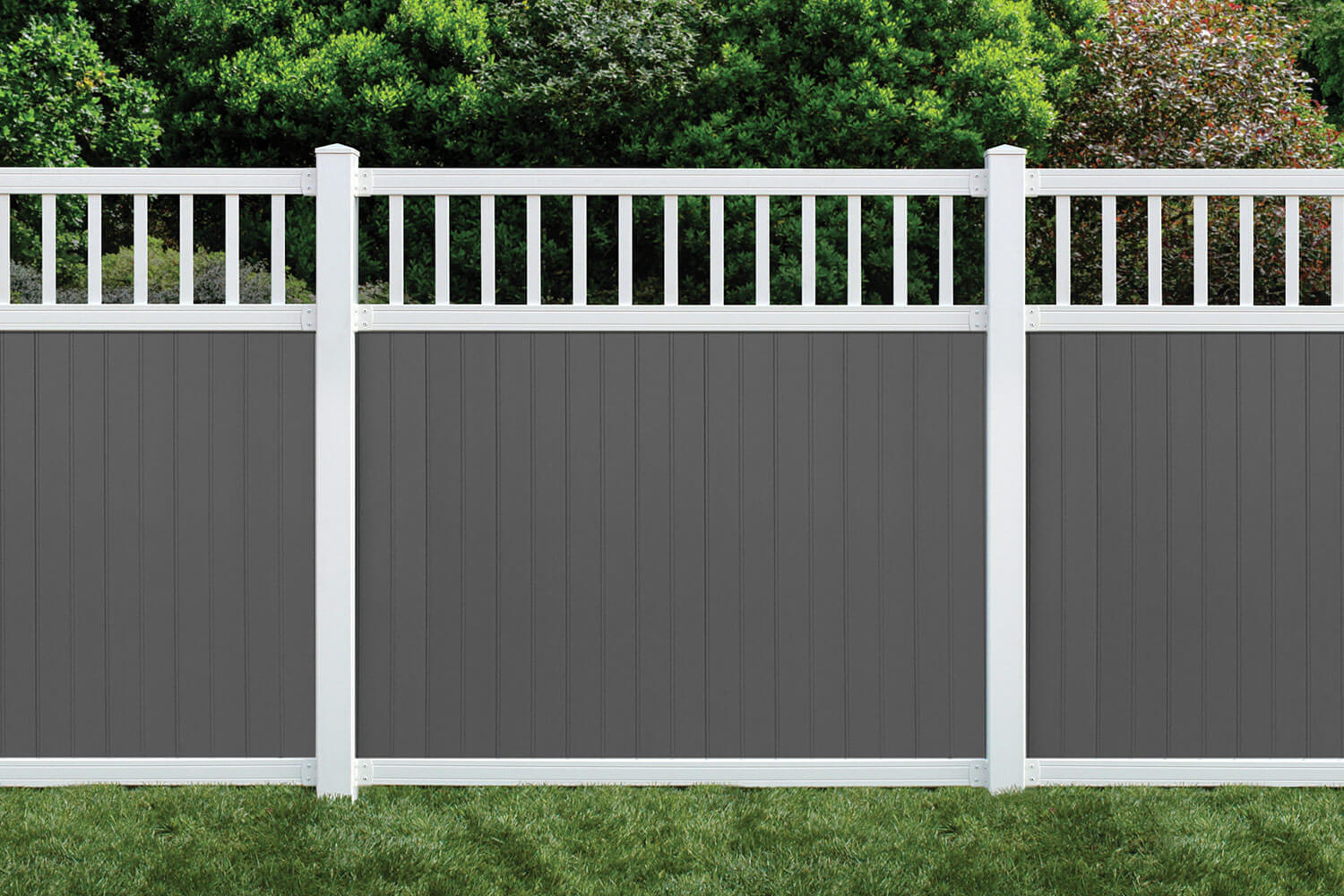6’ x 6’ belfast spindle top privacy fence panels and gate gray white