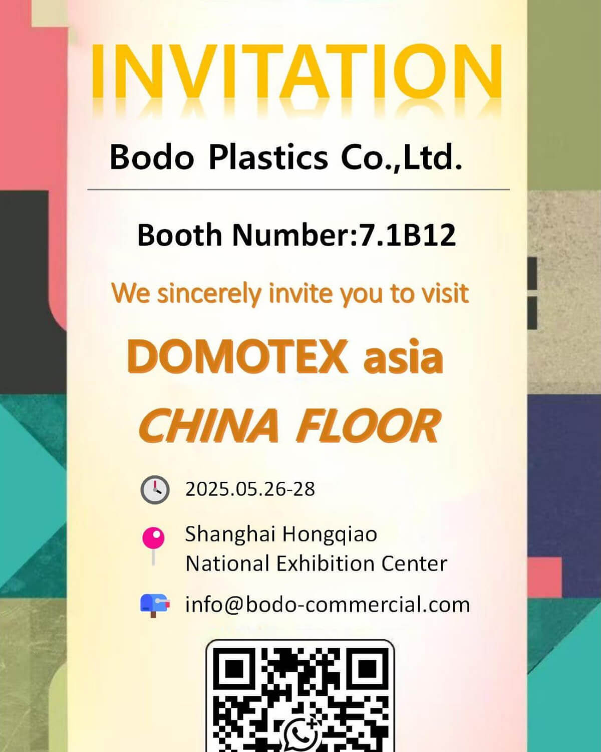 bodo showcases vinyl flooring & pvc moulding at domotex asia 2025 in shanghai invitation letter