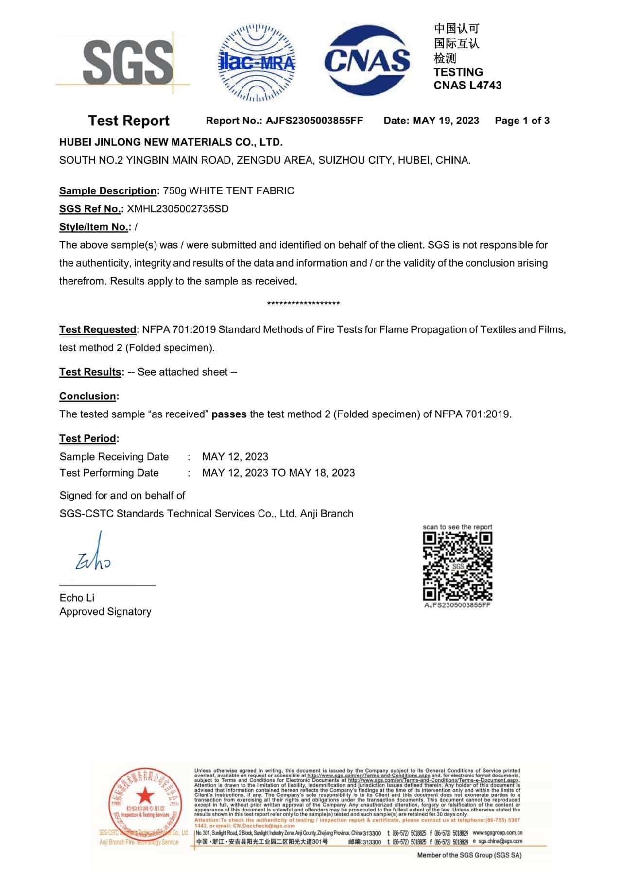 flame retardant test