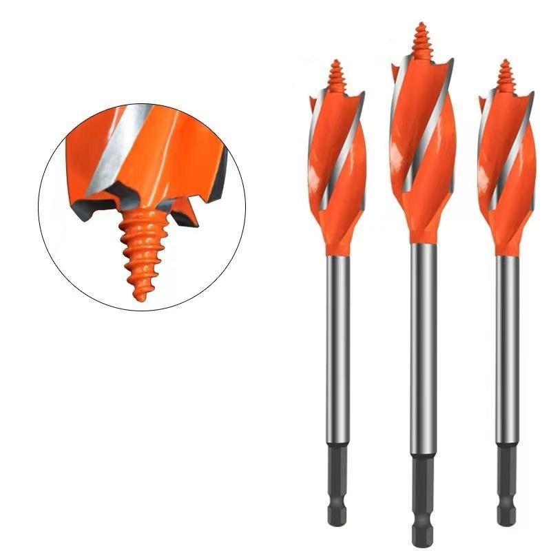 hex shank auger drill bit with 4 flutes