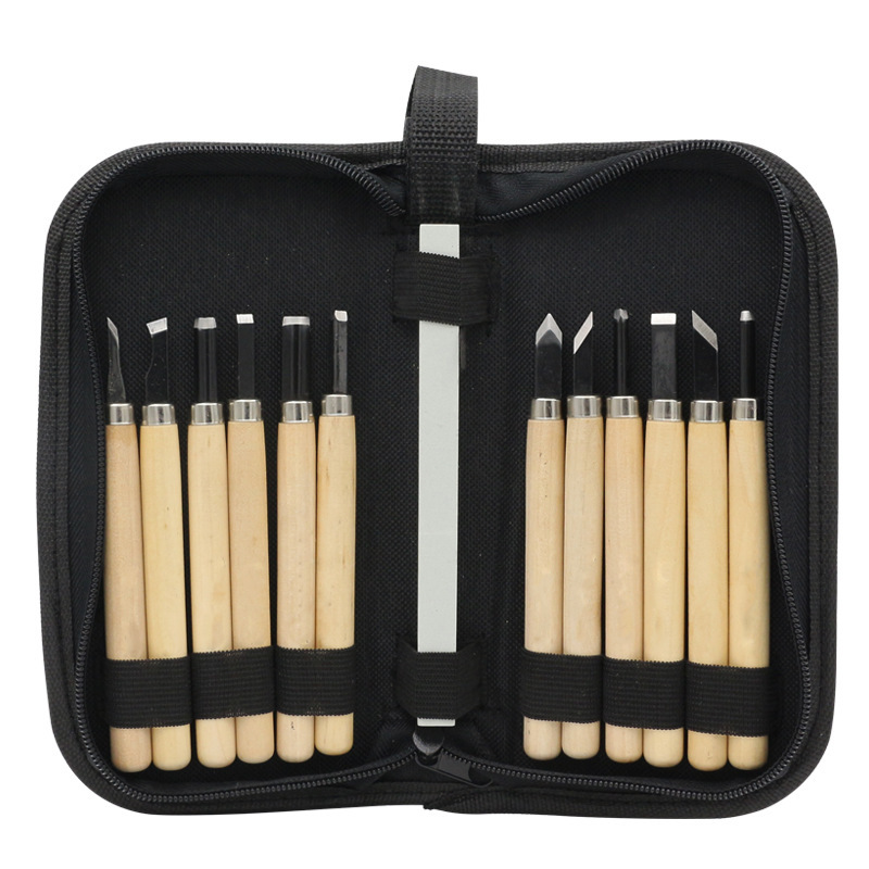12pcs wood carving chisels kit with wooden handle
