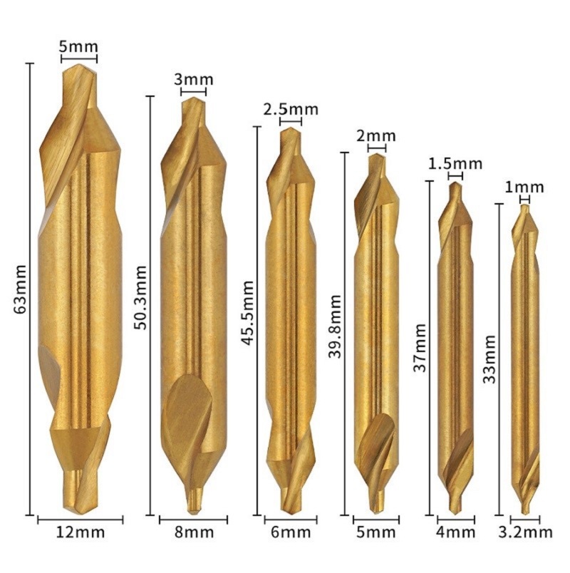 6pcs hss center drill bits set