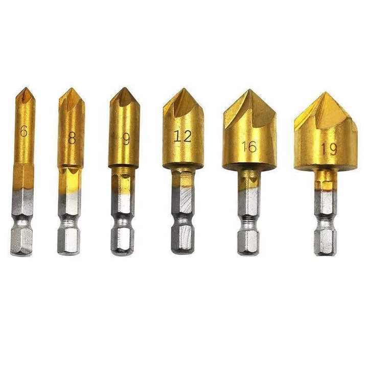 HSS countersink drill bit set for clean screw hole finishing