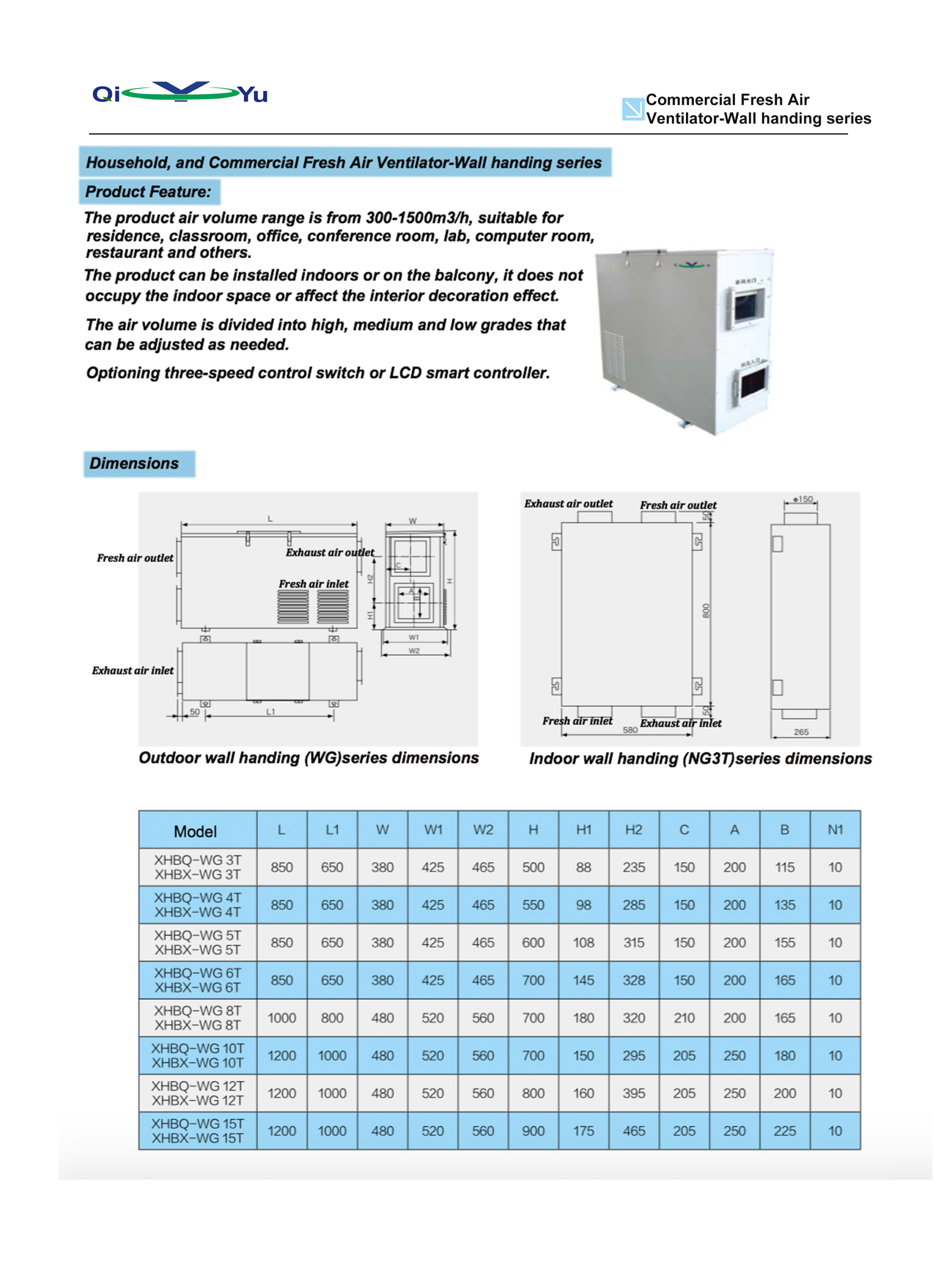 commercial fresh air ventilator wall handing series