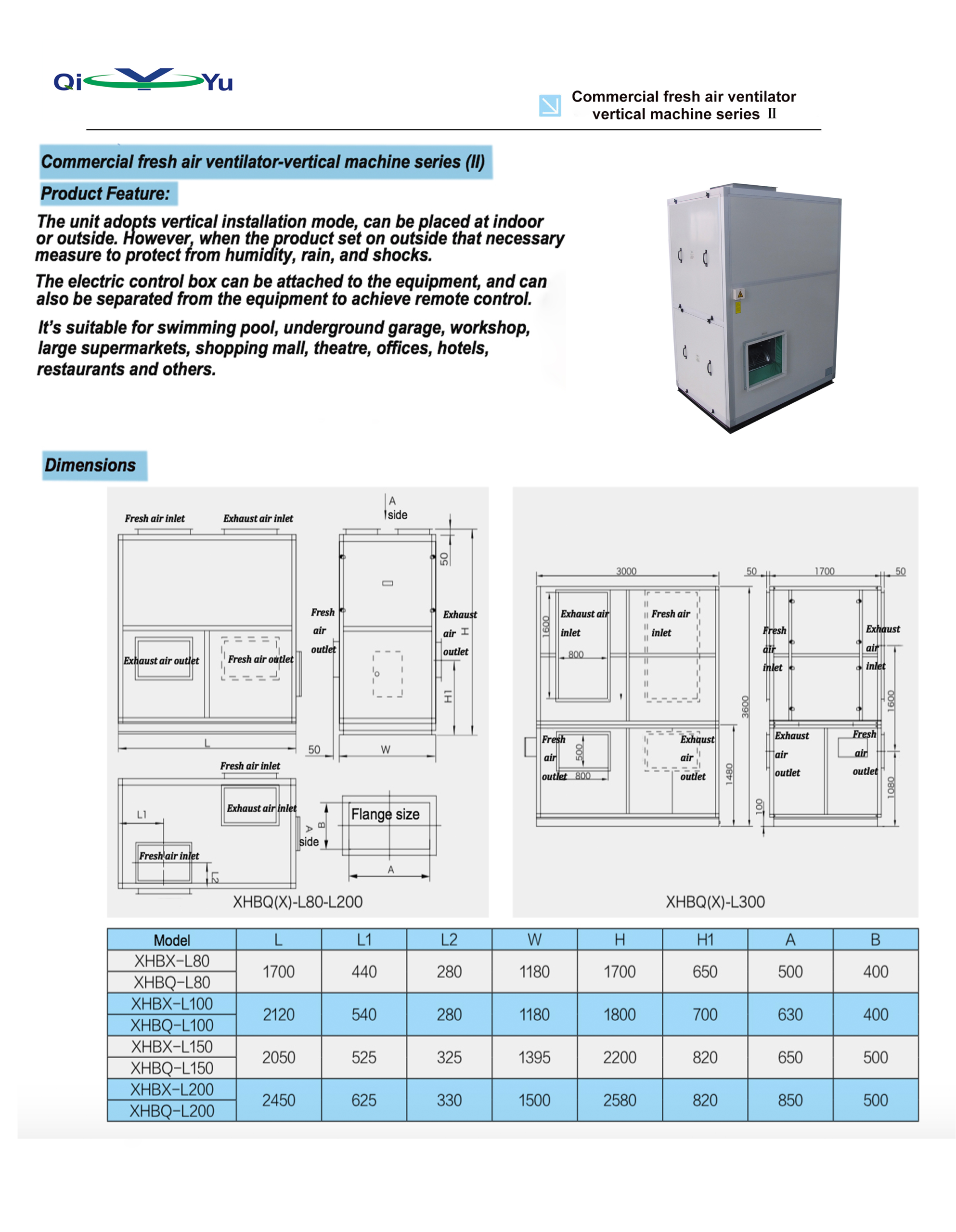 commercial fresh air ventilator vertical machine series ii