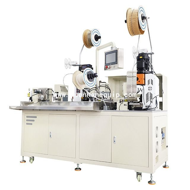 cable two sides crimping and protective sleeves inserting machine