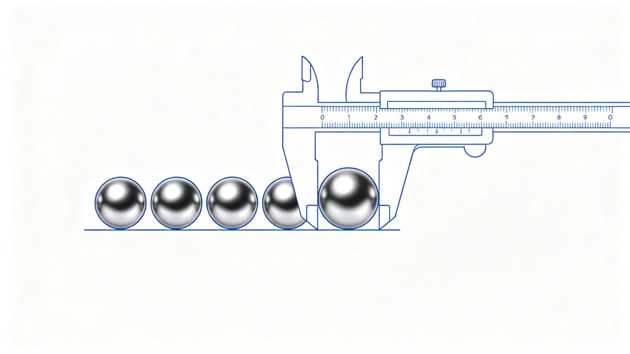 Caliper measuring precision balls for diameter tolerance inspection